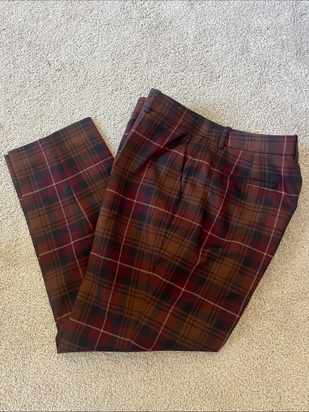 Lafayette 148 New York Brown & Burgundy Plaid Dress Pants